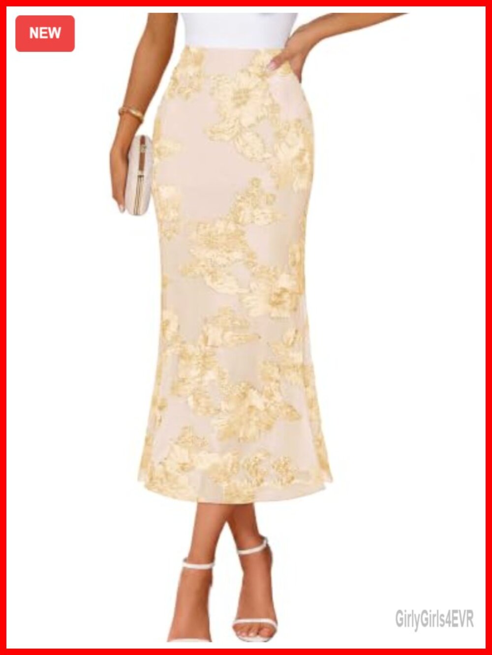 IWD Womens Floral Mesh Midi Skirt High Waisted Bodycon Mermaid Long Skirt